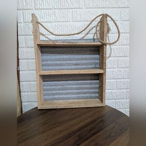 Up cycled Handmade Rustic Wooden Shelved Wall Decor with Metal Backing - Natural